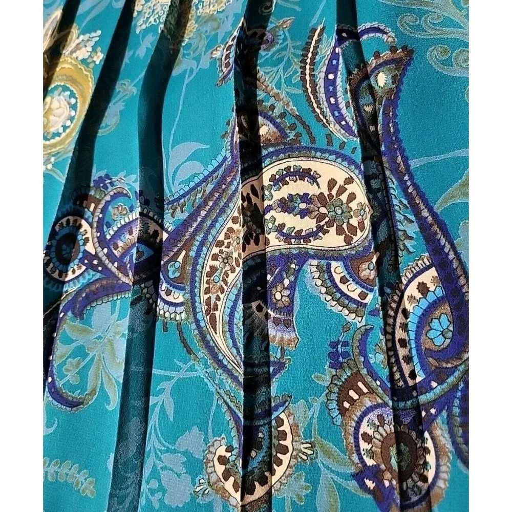 Vintage‎ Ann Travis Petite 12 Pleated Paisley Midi Skirt Blue Green Flawless